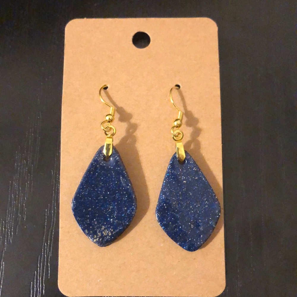 Dark blue homemade clay earrings